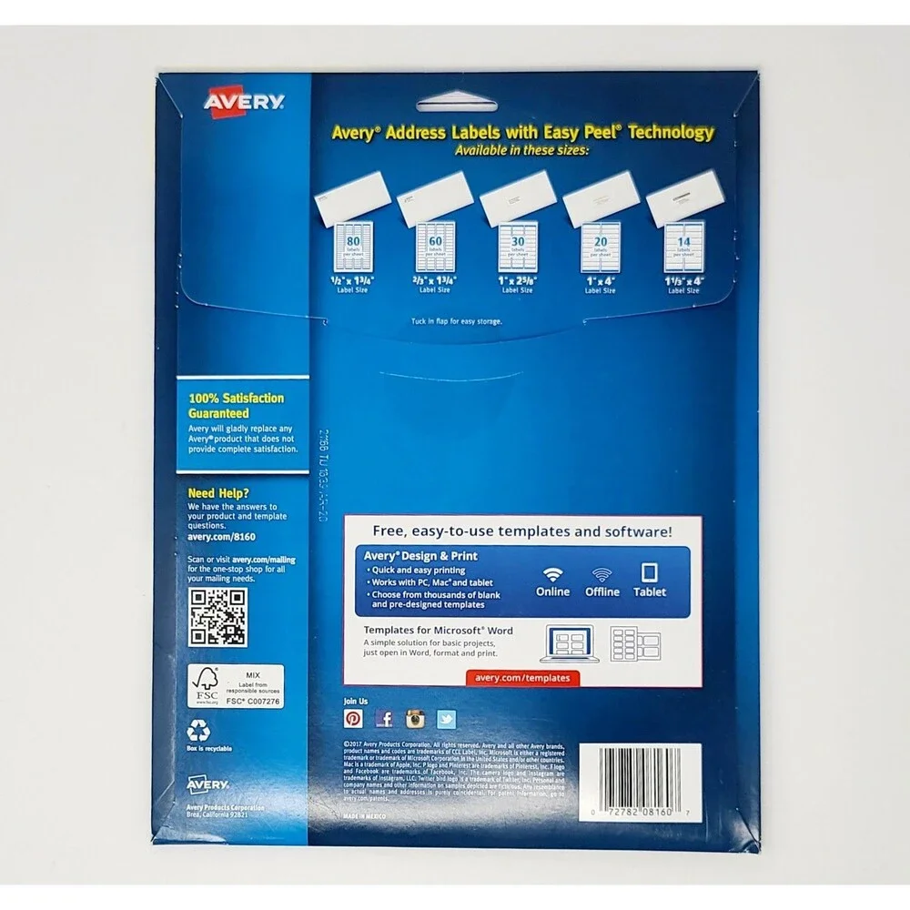 Avery 8160 EASY PEEL Address Labels 23 Sheets Remaining Inkjet White